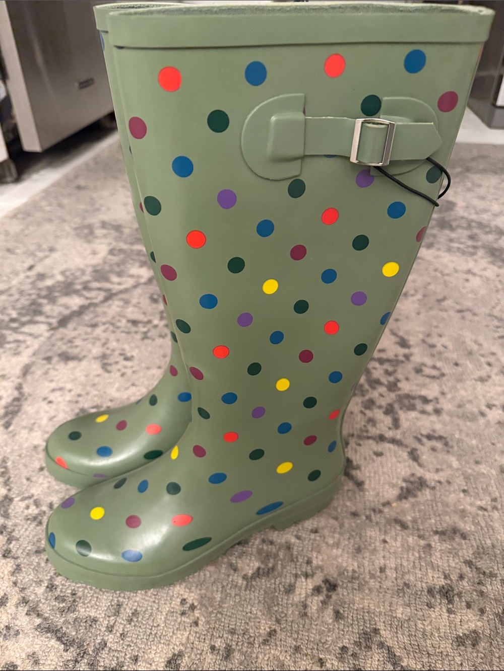 Time and Tru Olive Green Tall Polka Dot Rain Boots